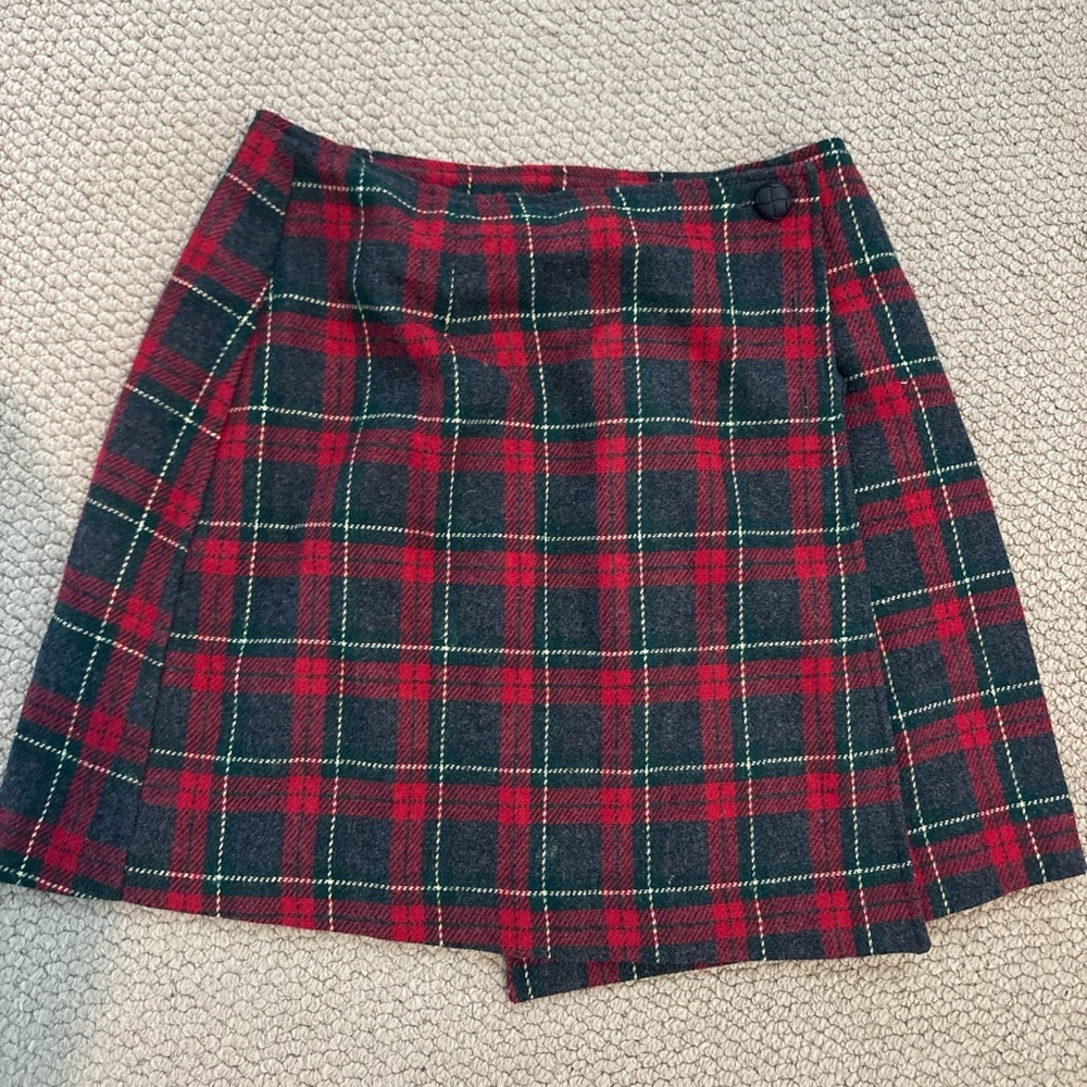 Vintage A. Byer Red and Green Plaid Buttoned Skirt